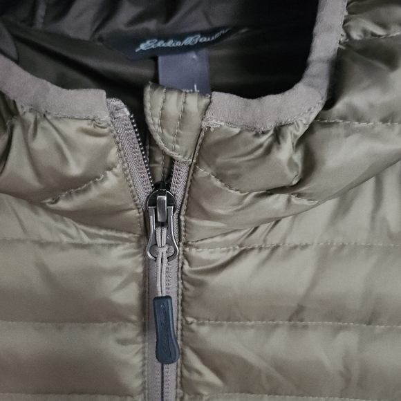 EDDIE BAUER MID LENGTH PUFFER DOWN ZIP HOODED JACKET BRONZE METALLIC WOMENS LG - Picture 13 of 16